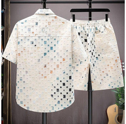 Men Summer 2 Pieces Set Tracksuit Men's Shirt Shorts Harajuku Streetwear Oversized Men Sets Short Outfits Suits.