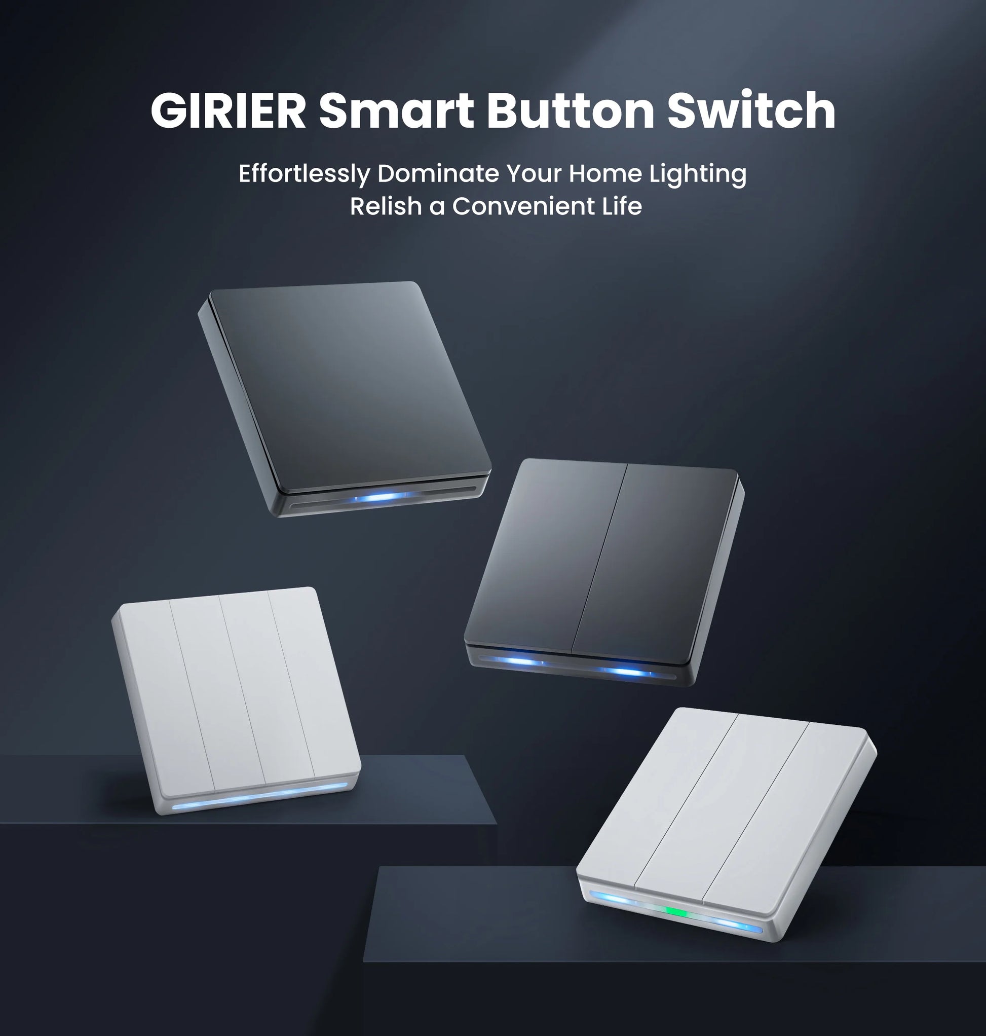 GIRIER Smart Lichtschalter WiFi Druckknopf Wandschalter Neutralleiter erforderlich 1/2/3/4 Gang Funktioniert mit Tuya Alexa Google Home.