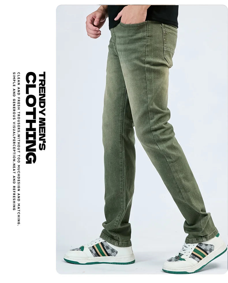 2025 Autumn Men's White Slim Fit Straight Jeans Casual Stretch Denim Pants Comfortable Fashion Streetwear Male Brand Clothing