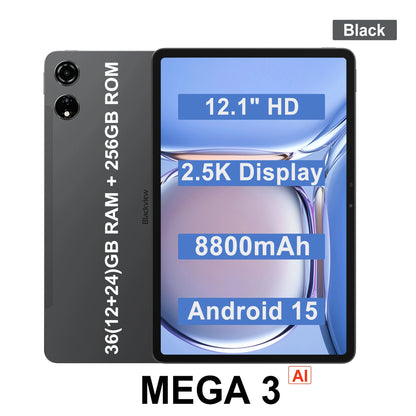 2025 Blackview MEGA 3 Tablet Android 15 Pad 12.1" 2.5K 90Hz Display 12GB 256GB 8800mAh Tablets PC 33W Fast Charging 50MP Camera