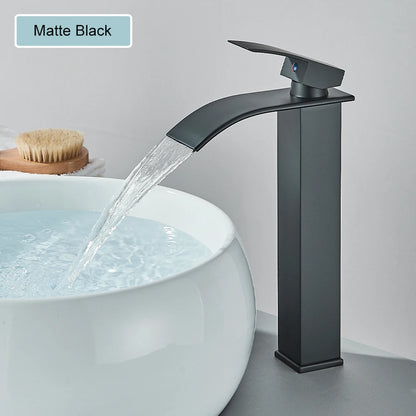 Chrome Bathroom Basin Faucet Waterfall Faucet Single Handle Wide Spout High Style Hot Cold Water Tap  for Bathroom
