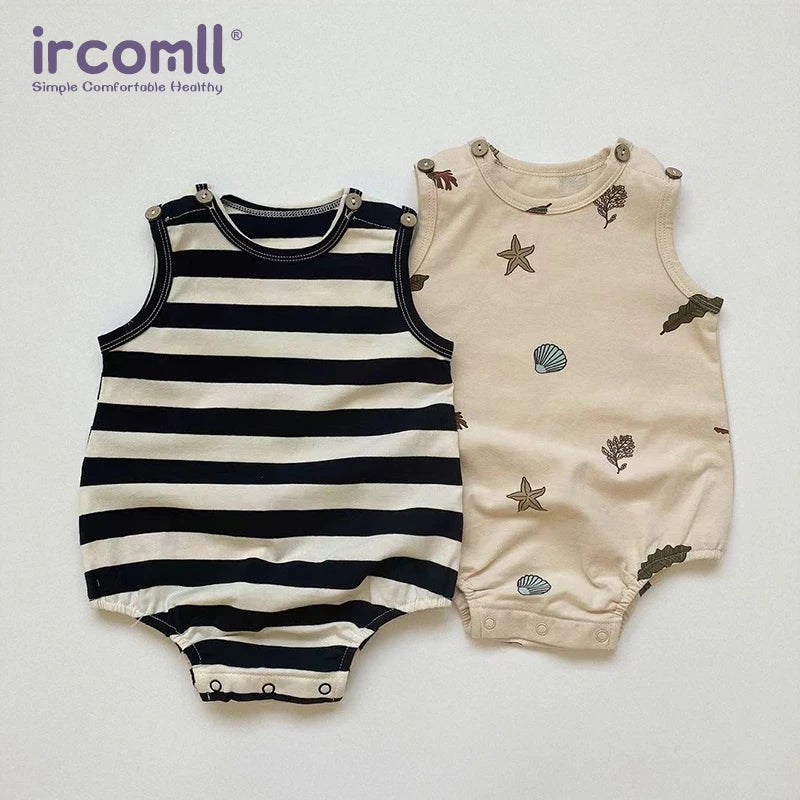 2-teilige Baby-Jungen-Kleidung für Neugeborene, Bodys, Baumwolldruck, ärmellose Säuglingskleidung, Cartoon-Bebes, Kleinkind-Overall, 0–18 Monate.