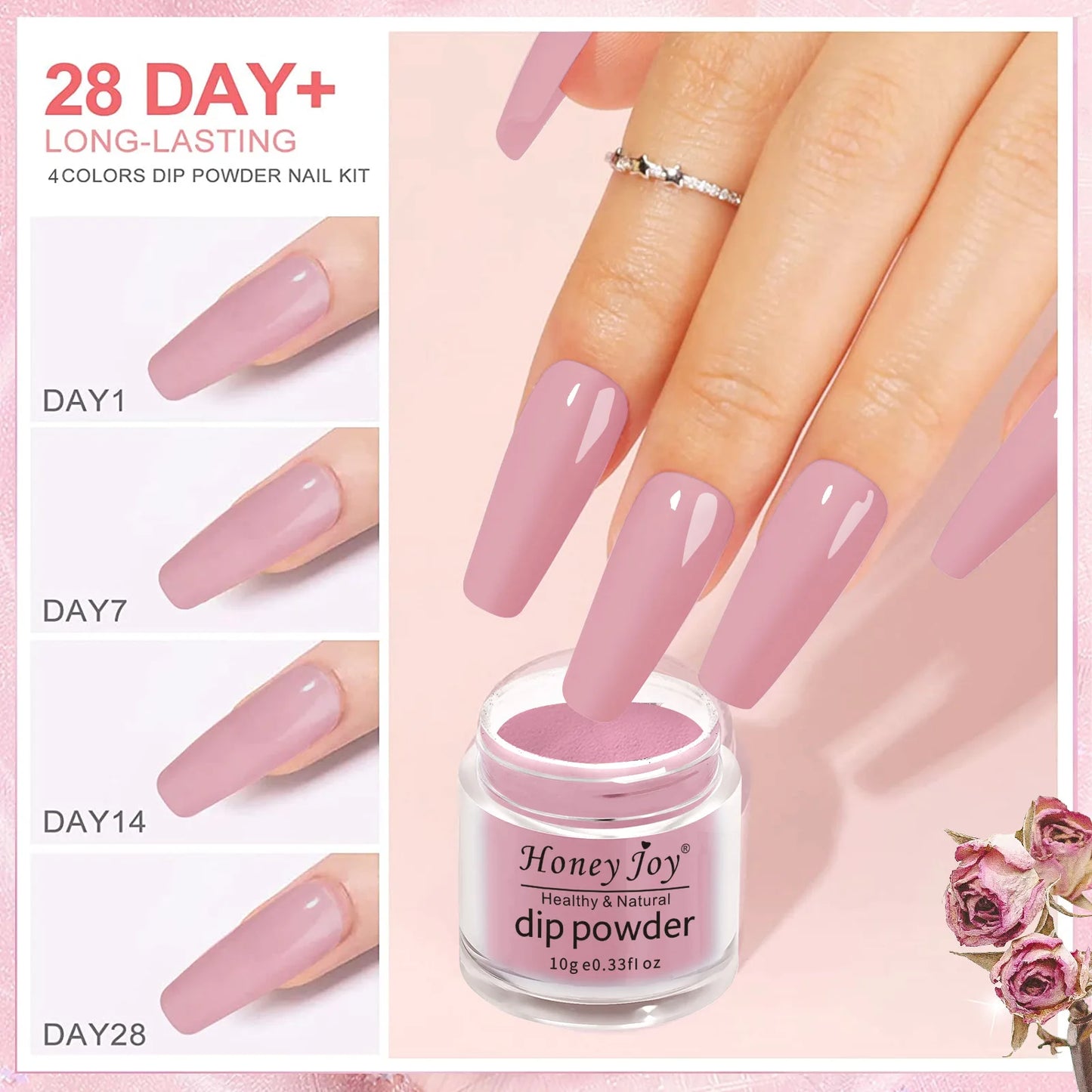 Dip Nails Powder Kit Acrylic Dipping Powder Set with Base Top Coat Activator for French Nail Art Manicure Salon DIY Gift No UV.