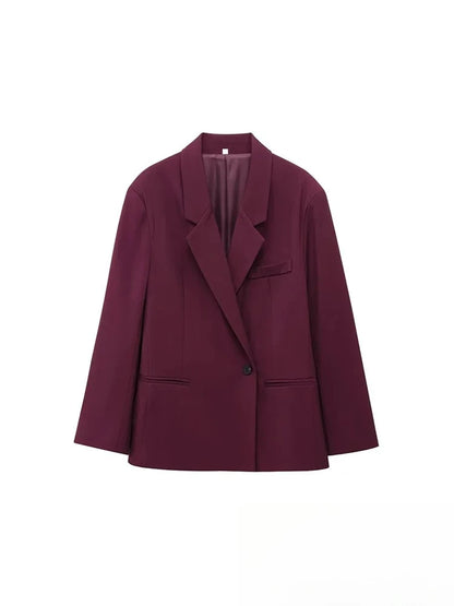 KONDALA Vintage Chic Office Lady Red Solid Women Suit Notched Single Button Pockets Blazer Straight Loose Pants Fashion 2025 Set