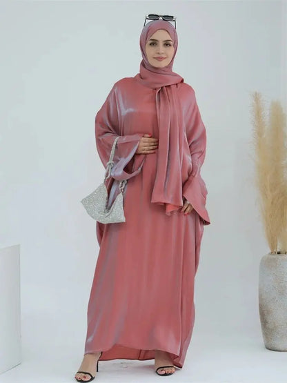 Eid Modest Satin Khimar Abaya Dubai Luxury 2024 Muslim Islam Arabic Abayas For Women Kaftan Hijab Dress Robe Femme Musulmane.