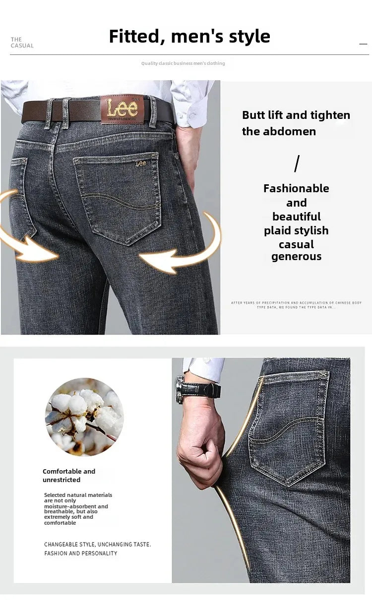 Lee Dex Jeans Herren Herbst/Winter Dicke, gerade Beine, lockere Passform, lässige Business-Hose, schlankmachend, glättet Ihre Silhouette-Hose.