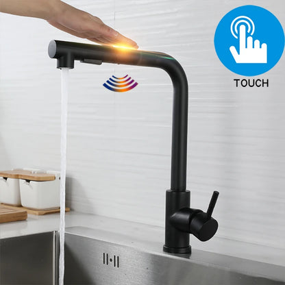 7 Word Touch on Kitchen Sink Faucets Stainless Steel Hot Cold Pull Out Kitchen Mixer Tap Brushed Nickel Touch Kitchen Faucet