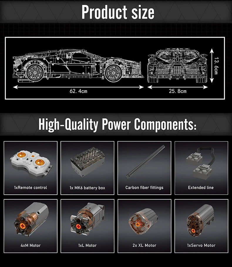 Mould King 13163 Technical Car Building Block The Remote Control La Voiture Noire Sport Car Model Toys Kids Christmas Gifts.