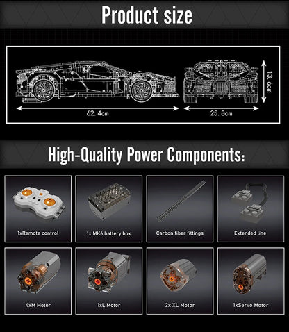 Mould King 13163 Technical Car Building Block The Remote Control La Voiture Noire Sport Car Model Toys Kids Christmas Gifts.
