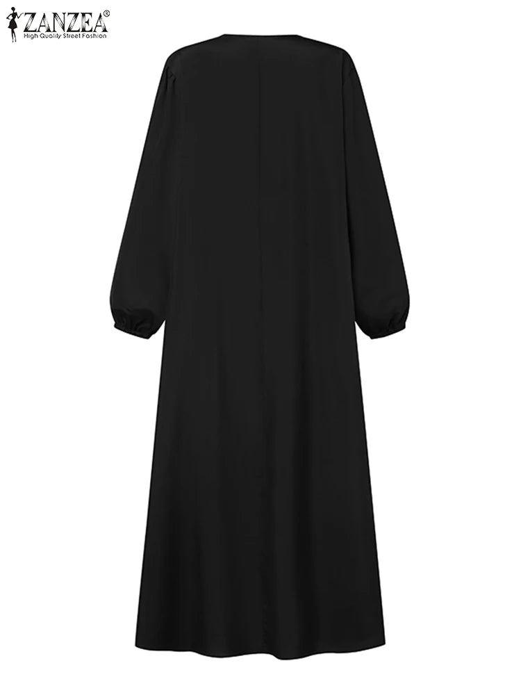 Women Autumn Muslim Long Dress Abaya Long Sleeve Hijab Vestidos Islamic Robe Femme ZANZEA Vintage Ramadan Maxi Sundress Kaftan.