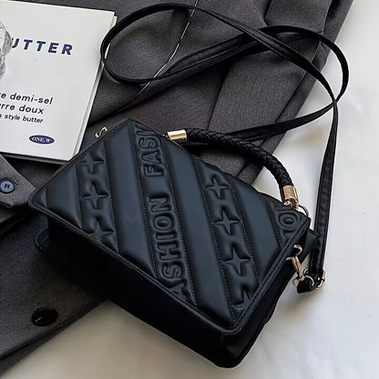 1pc Trendy Quilted Handbag with Adjustable Strap, Stylish Black Shoulder Purse for Women with Mini Coin Pouch, Crossbody Purse.