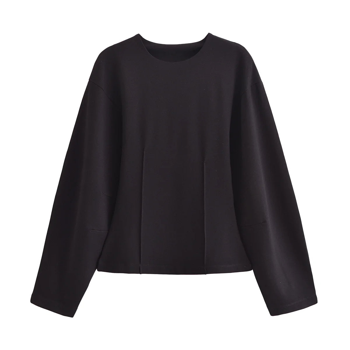 HH Women's 2-Piece Set Fashion Slimming Double-Sided Fabric Round Neck Long-Sleeve Top+Elegant Stretch Casual Wide Leg Pants