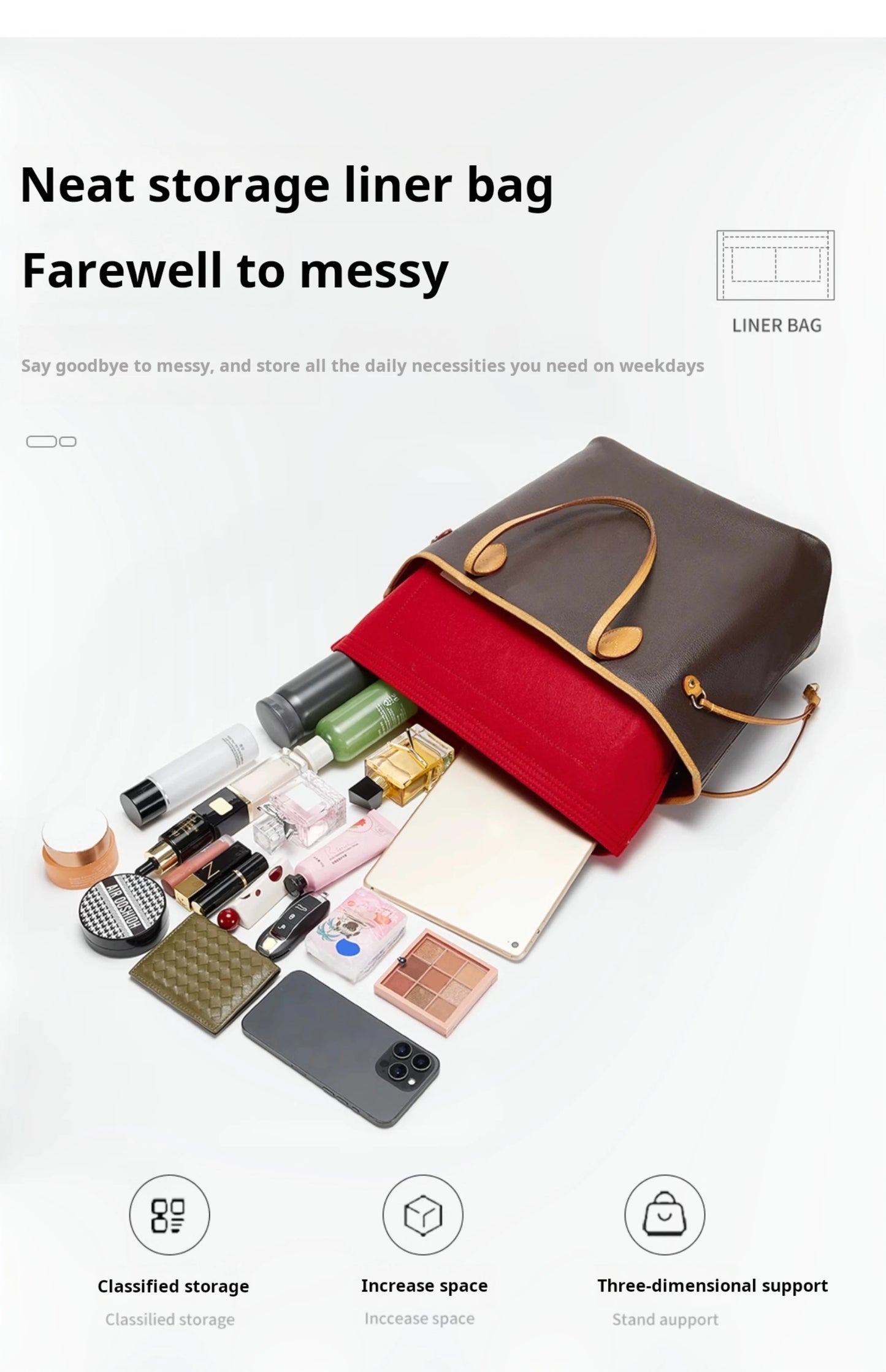 Purse Organizer Insert for Handbags, Felt Bag Organizer for Tote & Purse, Tote Bag Organizer Insert, for lv neverfull.