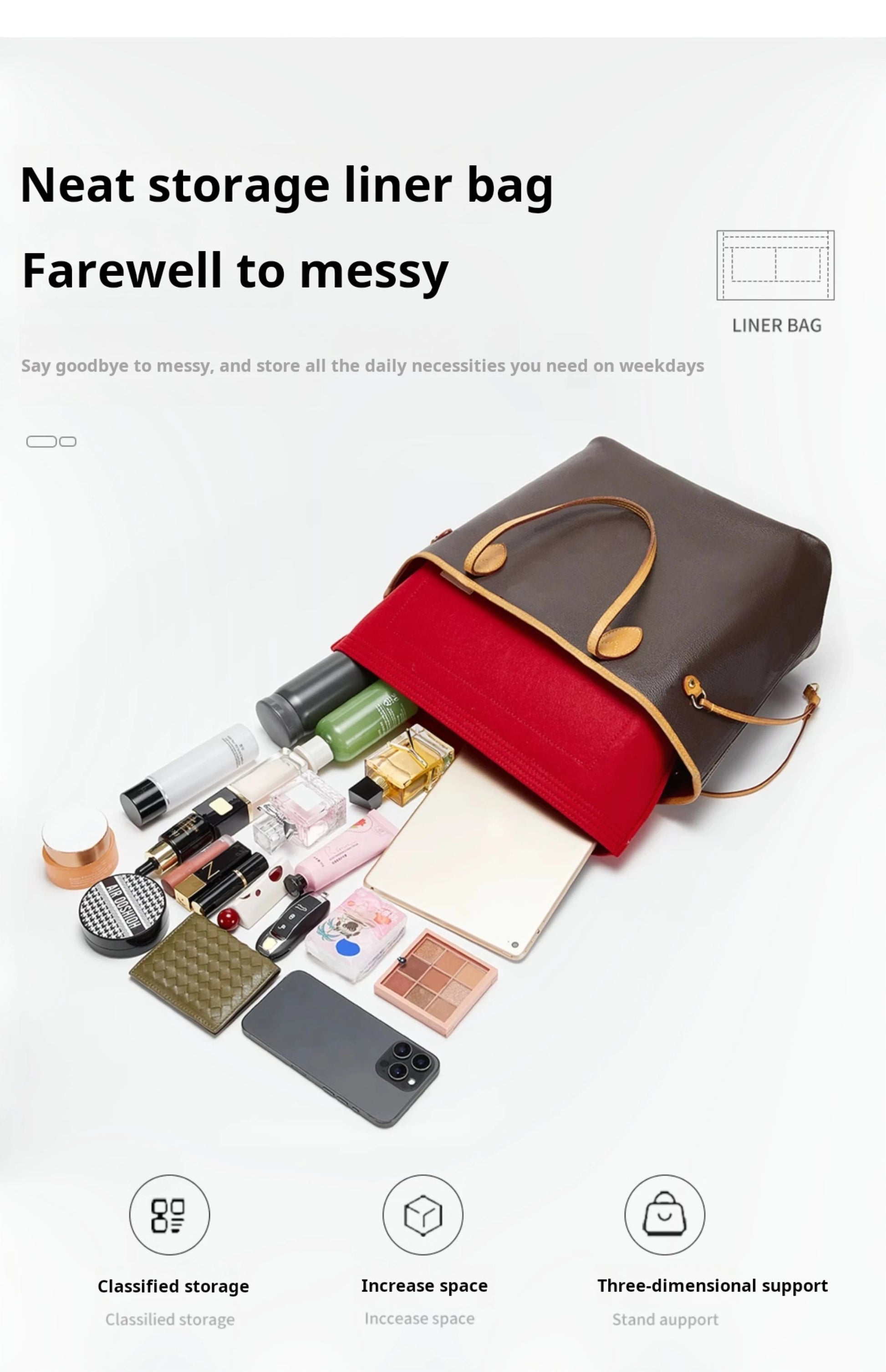 Purse Organizer Insert for Handbags, Felt Bag Organizer for Tote & Purse, Tote Bag Organizer Insert, for lv neverfull.