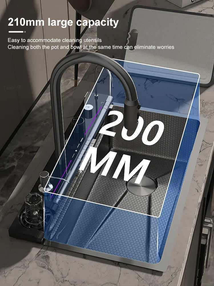 Küchenspüle aus Edelstahl mit Wasserfallprägung, digitales Waschbecken mit einem Schlitz, Waschtank für Wohnungen und Wohnungen