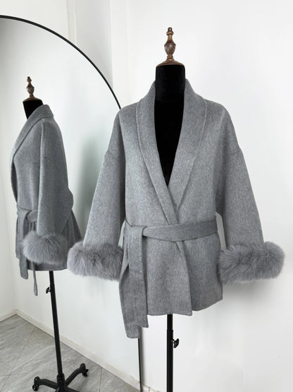TARUXY Fuchspelz-Wollmäntel für Damen, kurzer Mantel, Bürodame, abnehmbarer, eleganter doppelseitiger Wollmantel, 2025, neue Strickjacke
