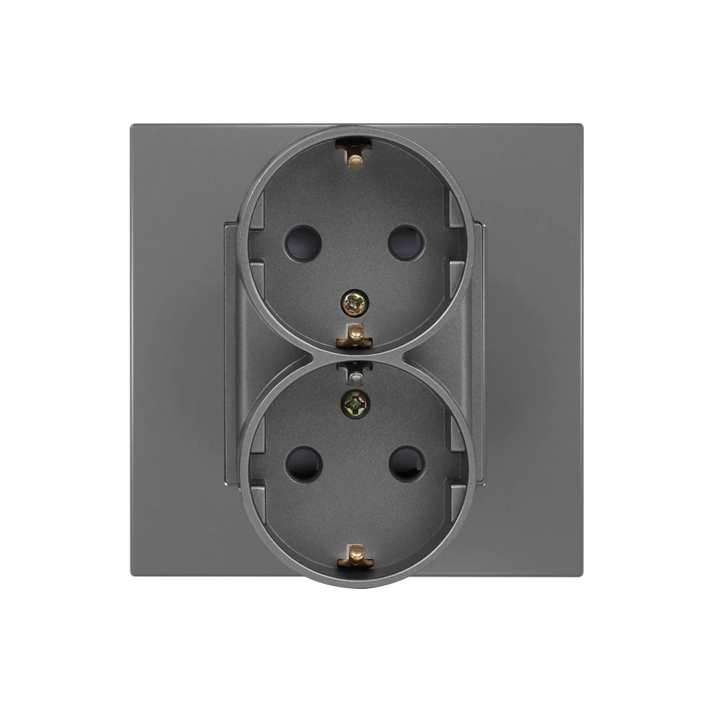 EU-Wand-Doppelsteckdosen, 110–250 V, 16 A, Dual-Steckdosen für Zuhause, Büro, elektrischer Stecker, 86 mm, Kunststoffplatte, Weiß, Schwarz, Grau, Gold.