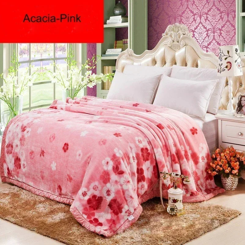 Double Layer Winter Thicken Raschel Plush Weighted Blanket For Bed Warm Heavy Blankets Throw Printed Flowers Fluffy Soft Carpet