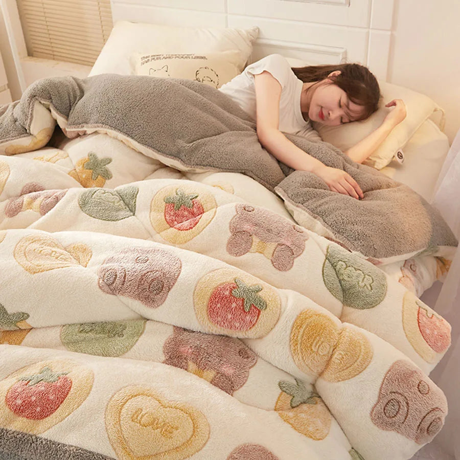 Winter Bedding Thick Quilt Blanket Thickened Warm Flannel Fleece Comforter for Cold Nights Set Bed Duvets Quilts the Blankets.