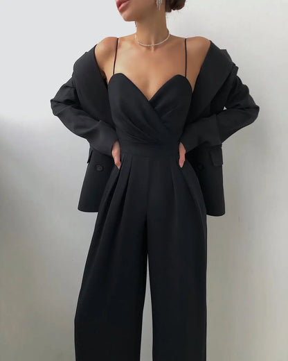 Sleeveless High Waist Jumpsuit Wide Leg Sling Long Pants Romper 2025 Spring Summer Casual Outfit Solid Slim V Neck Rompers.