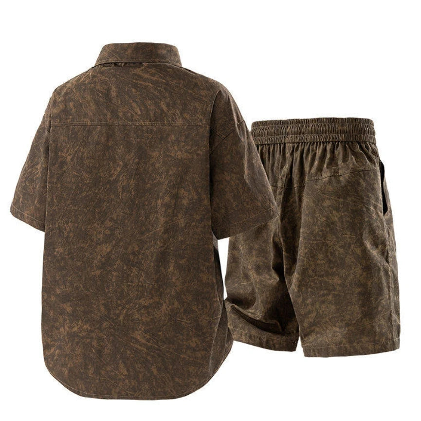 Men's Summer Casual Versatile Fashionable Cool Short-Sleeved Shirt And Shorts Set Trendy Business Casual Outfit.