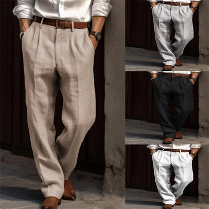 2025 Men's Stand Pocket Casual Linen Pants Solid White Gray Trouser Plus Size 3xl Mens Elegant Fashion Sweatpants Men Streetwear.