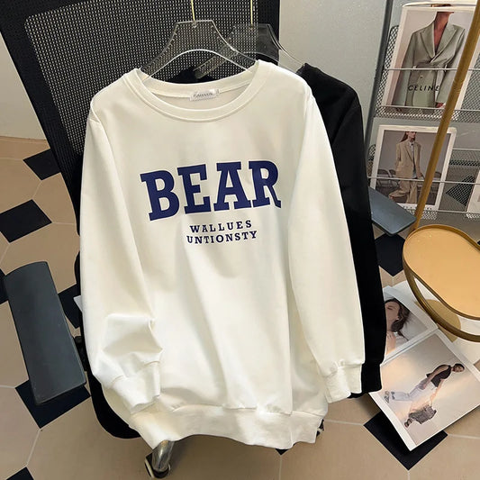 175kg plus size Damen büste Frühling Herbst loses Sweatshirt bedrucktes Buchstaben oberteil schwarz weiß 6xl 7xl 8xl 9xl 10xl 11xl