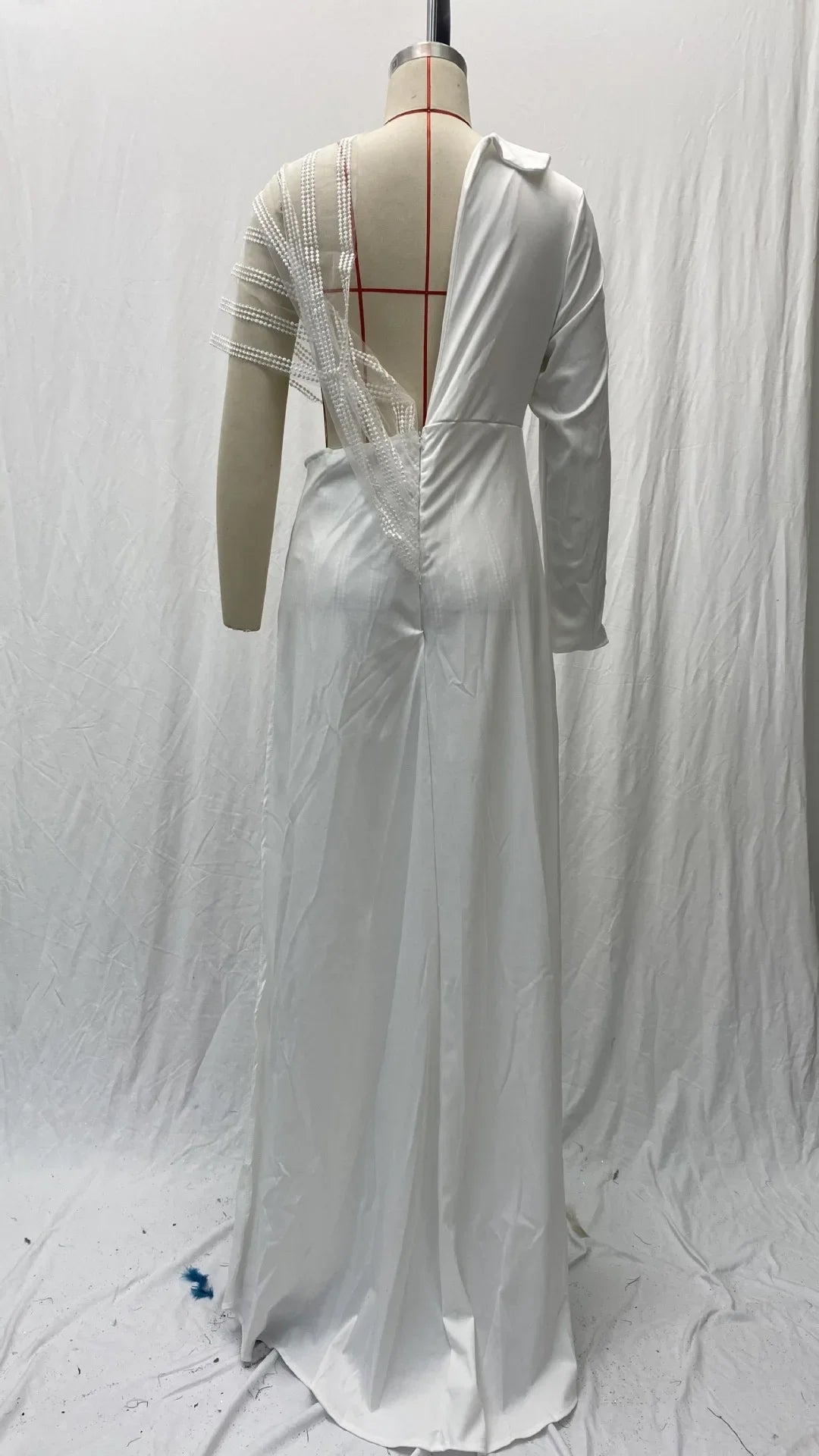 2024 Spring New Women's Clothing Amazon V-Neck Lace Irregular Gown Jumpsuit Colorful Blocks Inverted Pleated Prom Gowns.