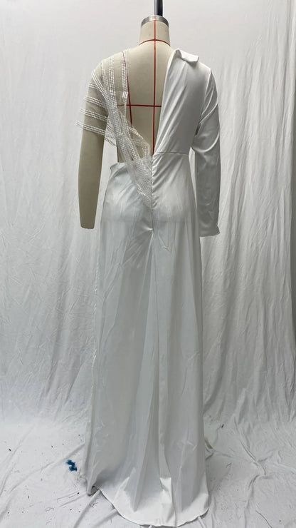 2024 Spring New Women's Clothing Amazon V-Neck Lace Irregular Gown Jumpsuit Colorful Blocks Inverted Pleated Prom Gowns.