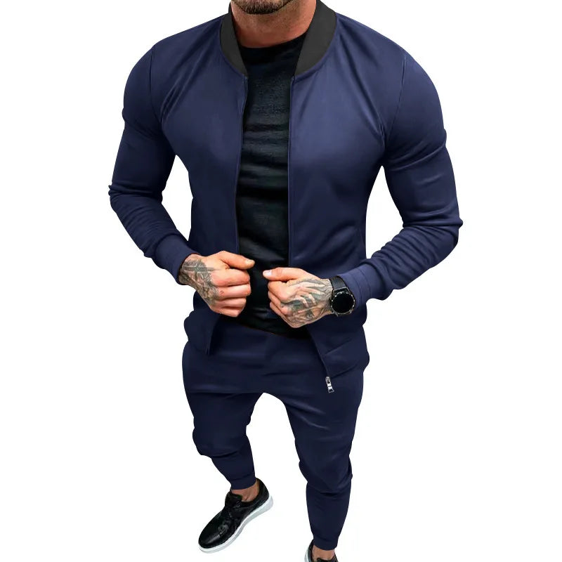 Amazon 2024 European and American men's clothing fitness sports trend outdoor leisure men's zipper suit.