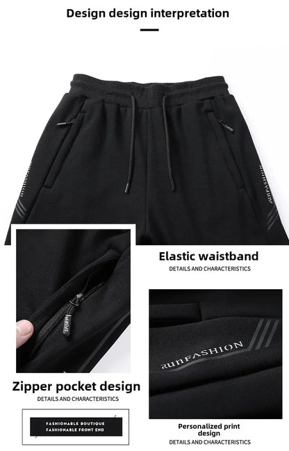 Herbst/Winter Fleece-gefütterte Herren-Hose mit Reißverschluss, warmes Fuß, Freizeithose, Übergröße, lockere Passform, gerade Bein-Jogginghose, trendig.