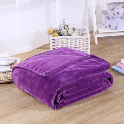 230GSM Coral Fleece Flannel Blankets For Beds Solid Blue Pink Soft Warm Thin Bedspread Sofa Cover Faux Fur Plaid Blanket.