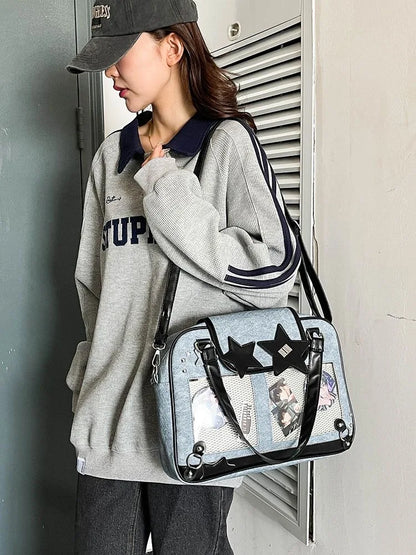 Y2K Trendy Star Ita Bag Lolita Girl Transparent Pocket Fashion Crossbody Bag Women's DIY Display Shoulder Bag Cute Purse Handbag