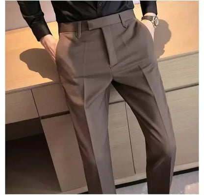English Gentleman's Coffee Color Business Suit Pants Casual Draped Trousers For Men Fashionable Spring Autumn Small Foot.