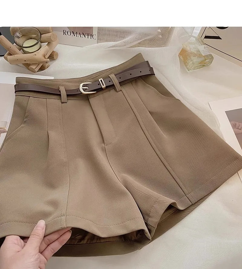 Casual Women A-Line Shorts Fashion Office Lady Commute Vintage Solid High Waist Short Pants Casual Streetwear Summer Trousers.
