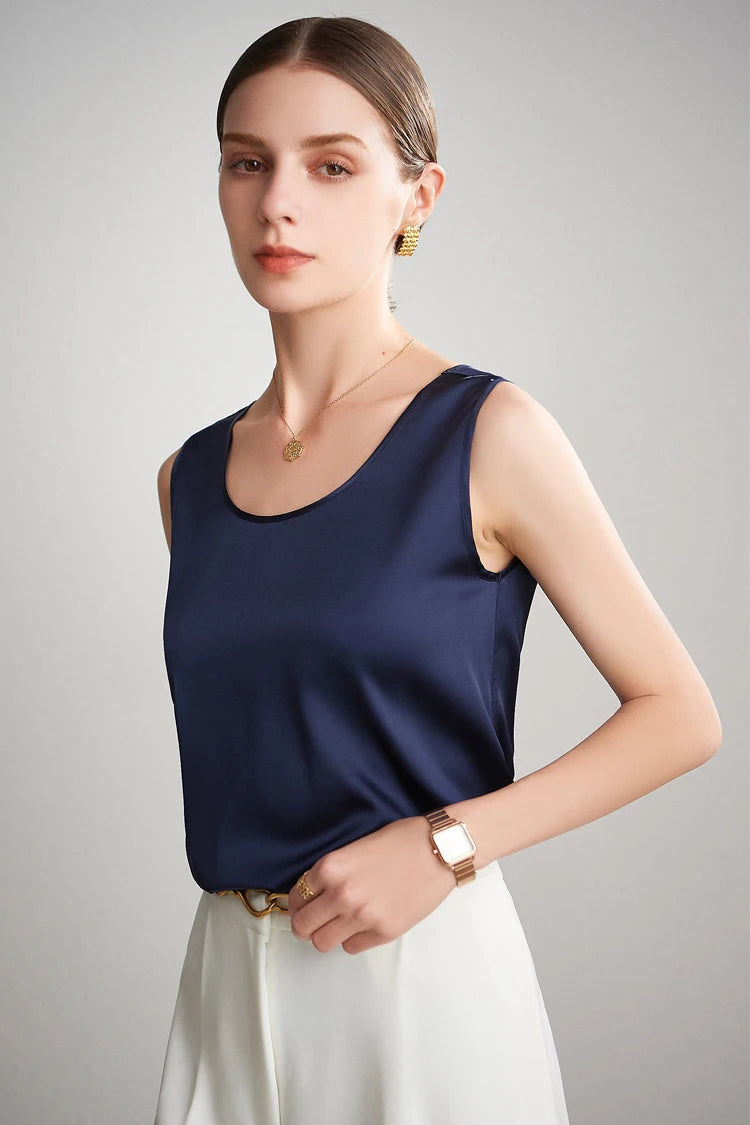 SuyaDream. Damen Basic Cozy Tanks, 100 % echte Seide, O-Ausschnitt, ärmelloses, schickes T-Shirt, 2025, solide Sommerwesten, Weiß, Rosa, Beige.