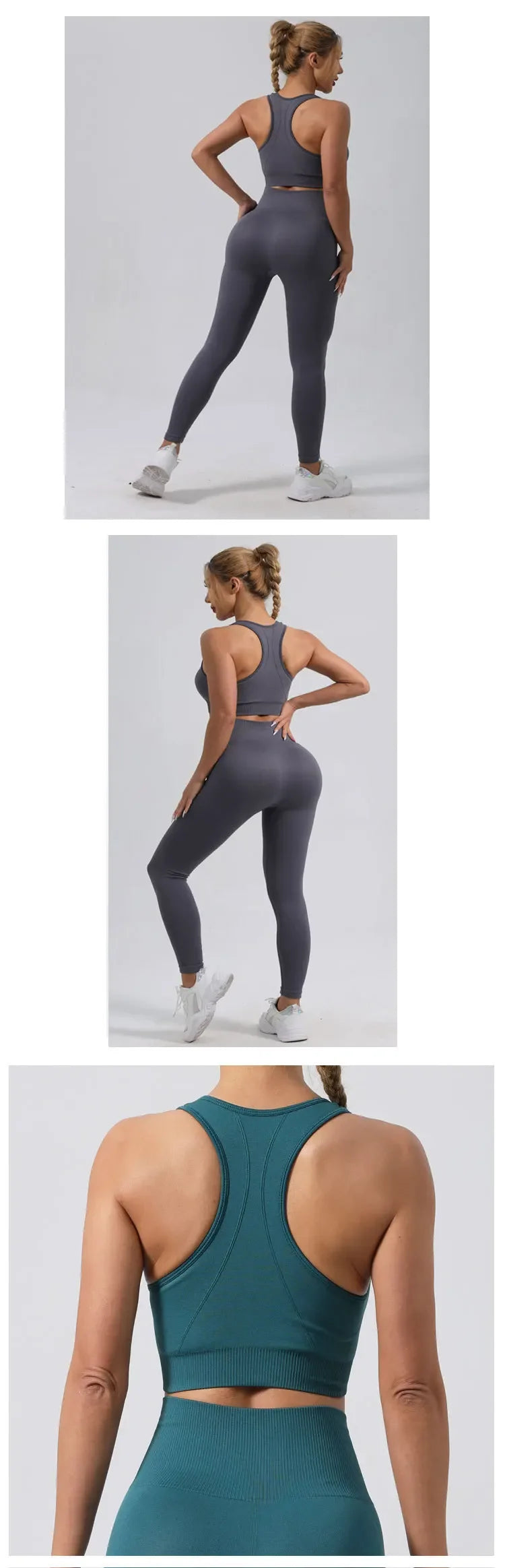 High Waist Nylon Seamless Knitted Yoga Wear Fitness Sportswear Quick Dry Breathable Butt Lifting Slimming Exercise Set.