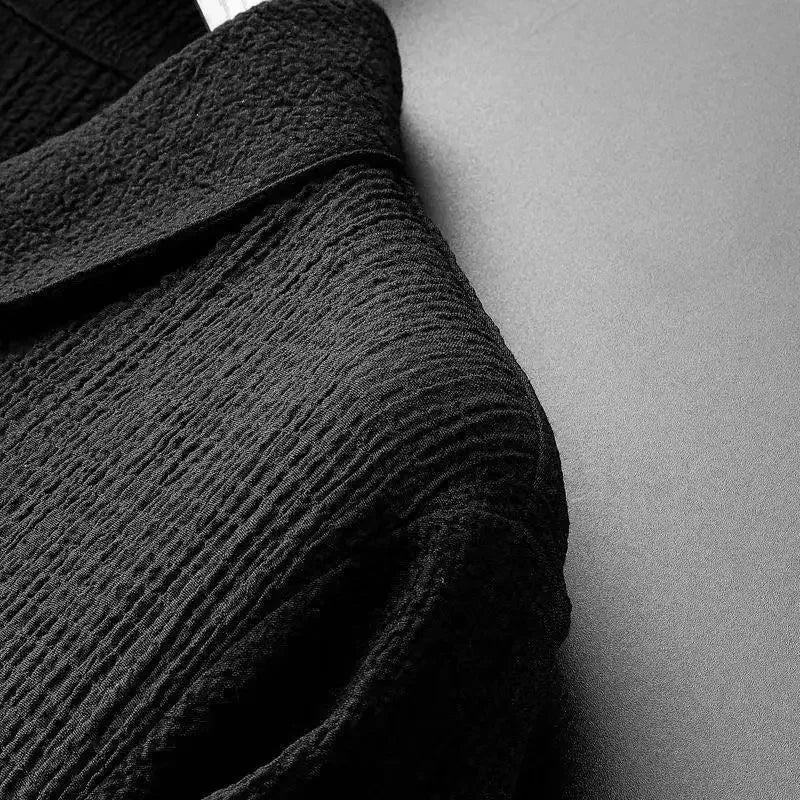 Summer Lightweight Pleated Cotton Casual Sports Set Men's Thin Comfortable Breathable Fashionable Collar Short Sleeve Two-Piece