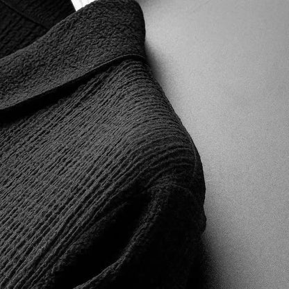 Summer Lightweight Pleated Cotton Casual Sports Set Men's Thin Comfortable Breathable Fashionable Collar Short Sleeve Two-Piece