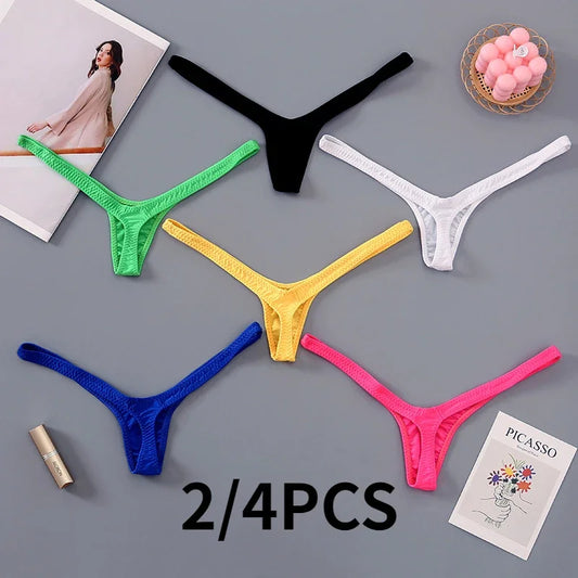 2/4pcs New Deep V Thong Women's Breathable  Line Sexy Hot Waist Mini Panties Bikini Bottom Thongs Female Panty Women Underwear.