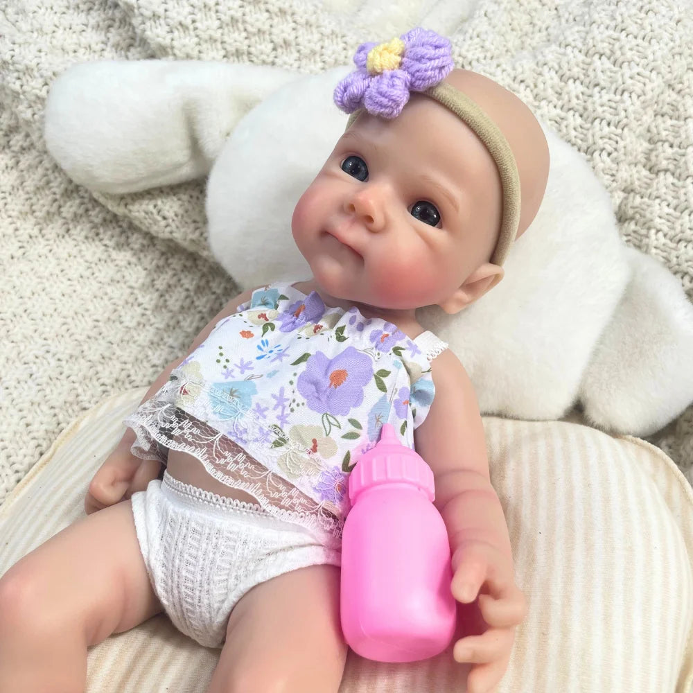 Mini 13 Inch Full Solid Silicone Bettie Reborn Baby Doll Washable Body Girl Adorable Silicone Doll Birthday Christmas Gift.