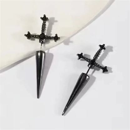 2pcs Gothic Kinitial Sword Stud Earrings,Vintage Cool Punk Crystal Goth Dagger Ear Piercing Jewelry Suitable for Daily Give Gift.