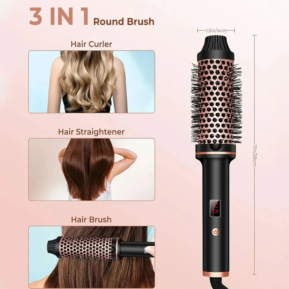 3In1 Professional Ionic Hair Curler PTC Ceramic Straightener Curling Hair Styling Brush Anti-Scald Thermal Brush Curl Wand.