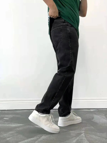 Men Comfortable Straight Casual Jeans Male Soft Baggy Outside Denim Pants Classic Elastic Waist Solid Office Work Denim Trousers.