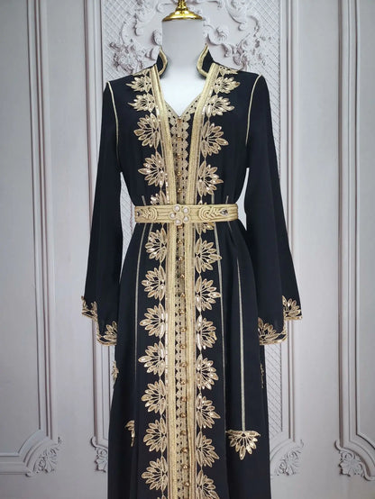 Eid muslimische Frauen Party Stickerei Kleider 2 Stück Set Jalabiya Ramadan Islam Vestidos arabische Robe Marokko Dubai Abayas Kaftan