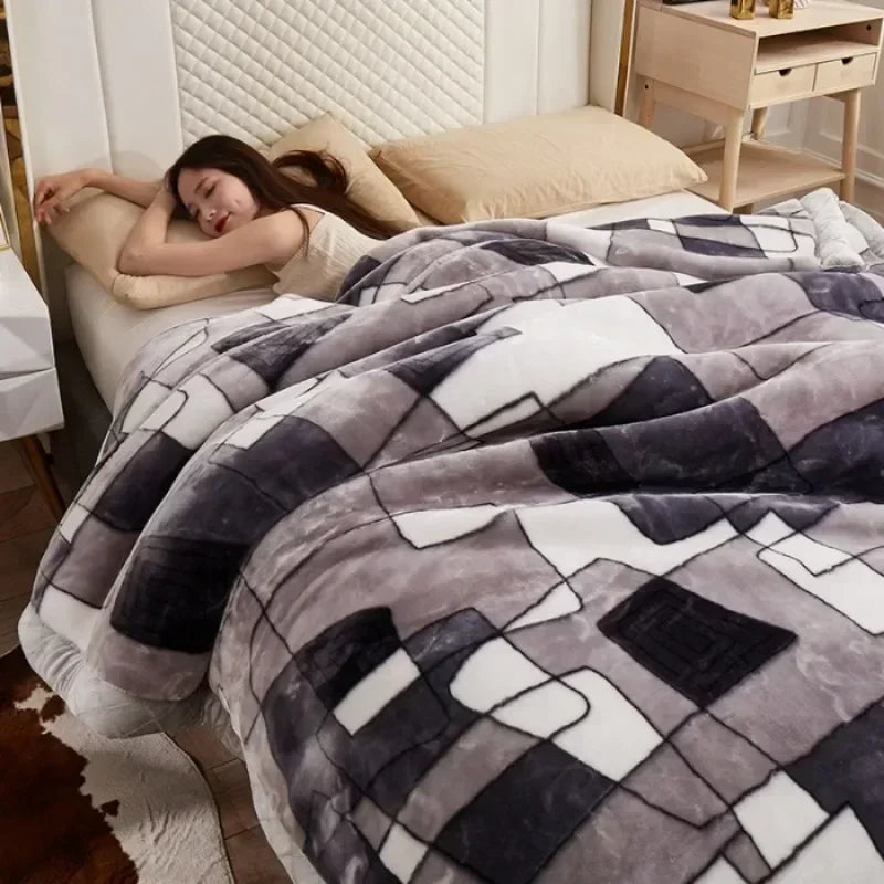 Double-layer Thick Plush Blanket Warm Skin Friendly in Winter Quilt Multiple Non Shedding Prints High Quality Bedding Article