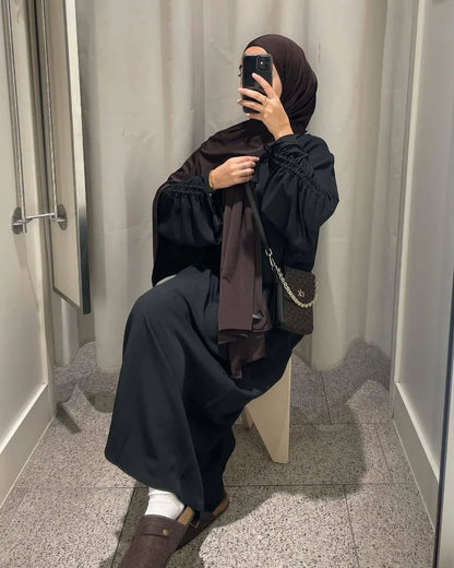 2024 Saudi Arabia Muslim Women Modest Dress Eid Dubai Plain Abaya Islamic Holiday Party Solid Turkey Lace-up Cuffs Long Clothes.