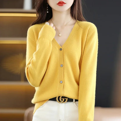 Women's Sweater 2025 Spring Autumn Cardigans V-neck Single Breasted Short Slim Lady Knitwear Tops Solid Korean Fashion Cardigan.