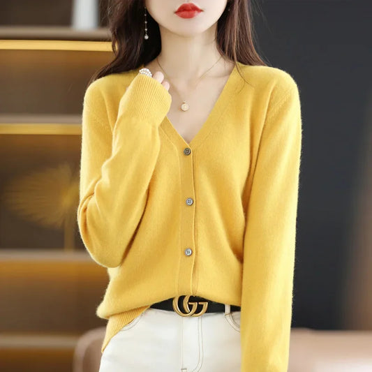 Women's Sweater 2025 Spring Autumn Cardigans V-neck Single Breasted Short Slim Lady Knitwear Tops Solid Korean Fashion Cardigan.
