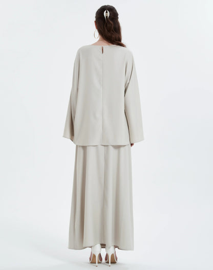 Ramadan kebaya Solid Color Simple Loose tunic with slit waist sleeve abaya Muslim Dresses.